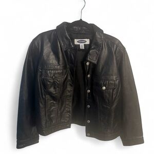 Vintage Old Navy Black Genuine Leather Button-Front Jacket Size XXL